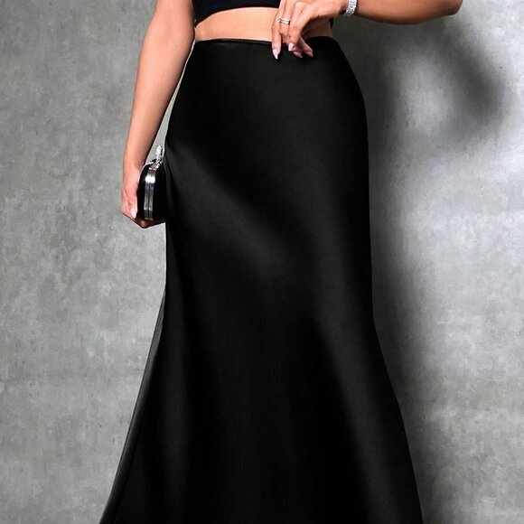 Black Casual Womens Solid Maxi Satin Skirt - Picture 5 of 5